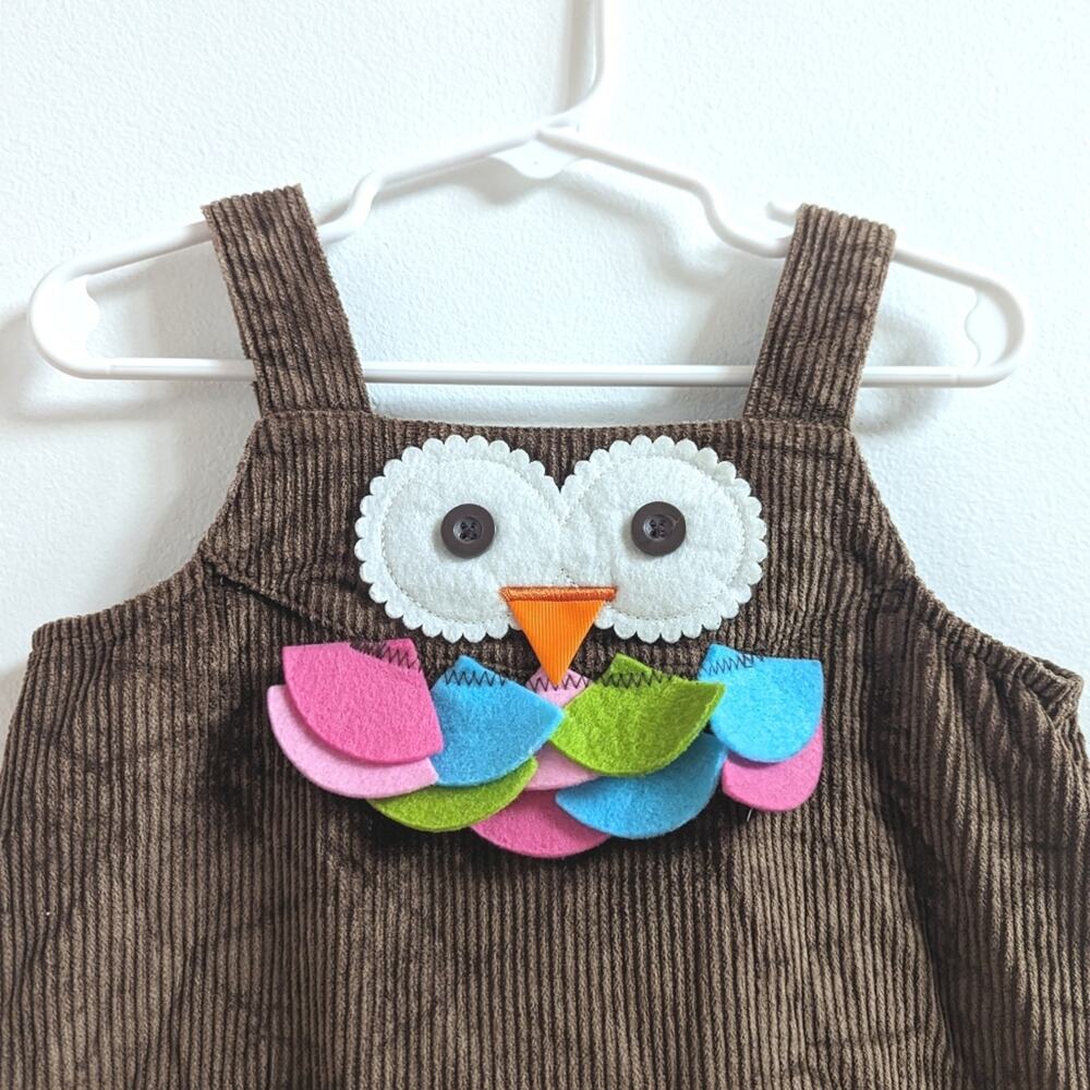 Mud Pie Pinafore Girls Sz 2T Owl Brown Corduroy Boutique Cute - Picture 2 of 5